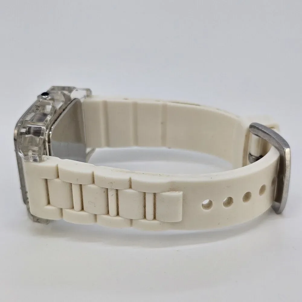 35MM Women's Square Watch White‎ Dial White Plastic Bands New Battery